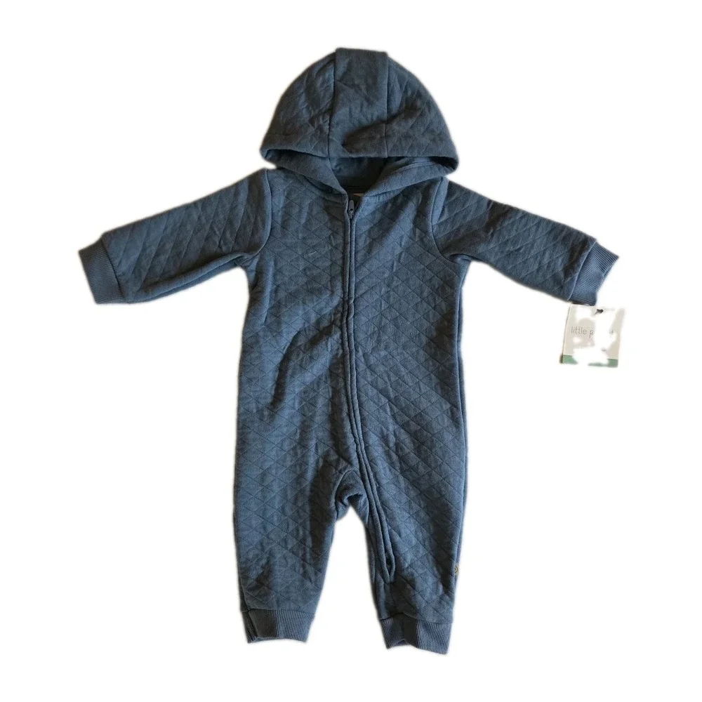 Little Planet by Carter's Quilted Jumpsuit Sz 6M Organic Hood Blue Romper Cozy